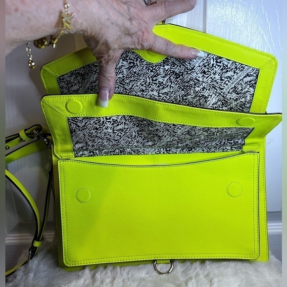 REBECCA MINKOFF HUDSON MOTO LEATHER NEON MARIGOLD BAG - Picture 7 of 16